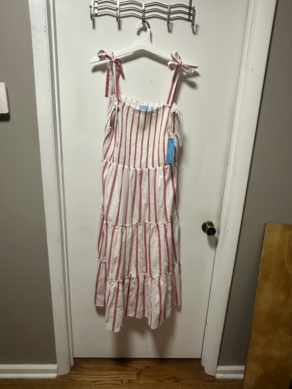 Draper James White and Red Striped Maxi Dress with Tie Straps